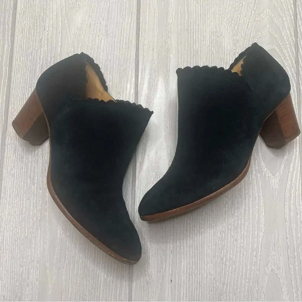 Jack Rogers Women's Black Suede Marianne Scalloped Trim Ankle Boots Size 8